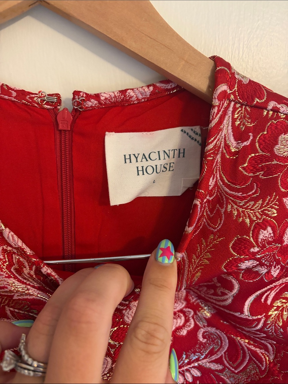 Hyacinth House Red Floral Jacquard Long Sleeve Mini Dress - Picture 3 of 8